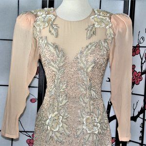VINTAGE BEADED SILK COCKTAIL DRESS BLUSH, 10
